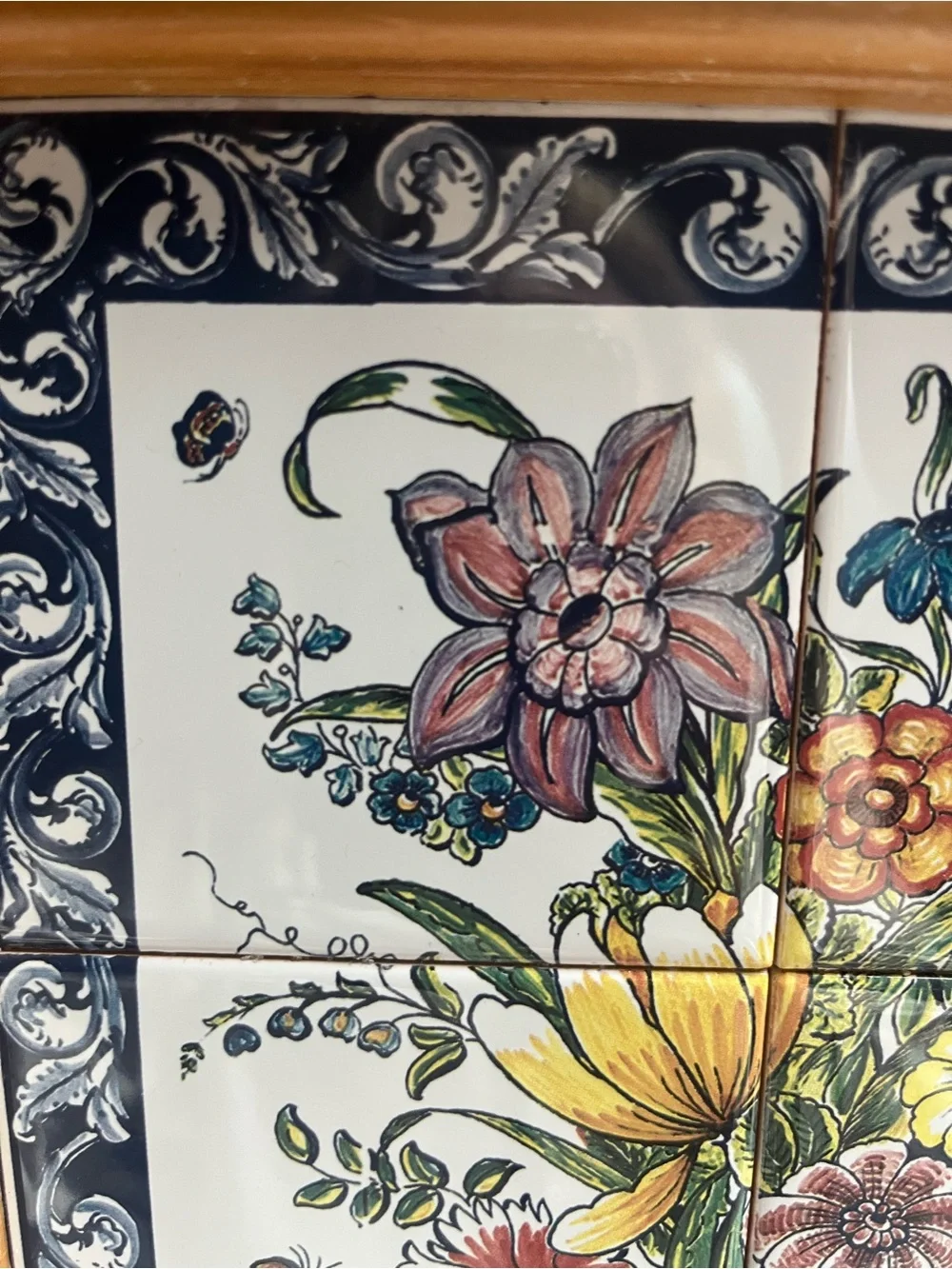 Decorative Floral Tile Wall Art in Multi-Color - made in Portugal artist signed